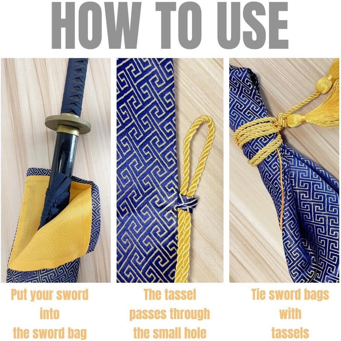 2Pcs Sword Bag 51Inch Synthetic Silk Katana Bag Sword Cover Carrying Case for Samurai Swords - Classic image number 2