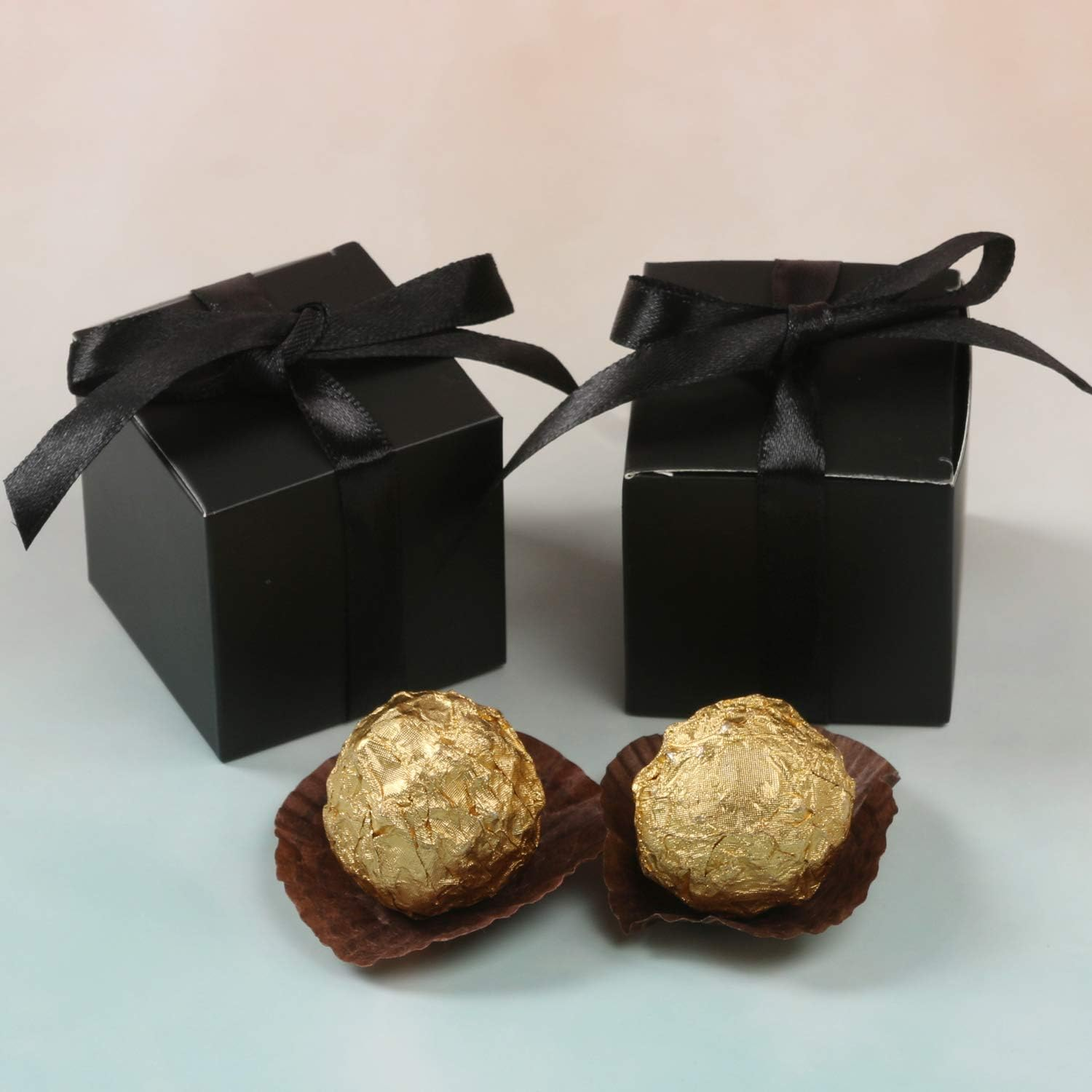 COTOPHER 60Pcs Small Gift Boxes, Favor Boxes 2X2X2 Inches Paper Gift Boxes with Ribbons Candy Box for Wedding Favors Baby Shower Bridal Shower Birthday Party (Black) image number 6