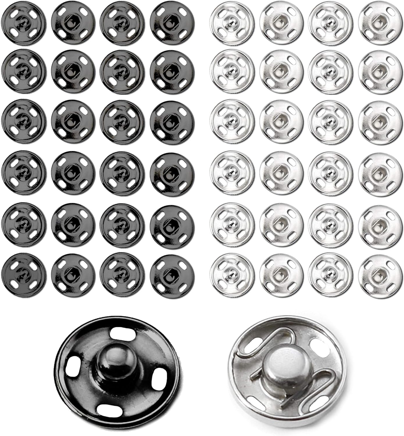 Beadnova Sew on Snaps Metalpress Buttons Snap Fasteners for Clothing (100 Sets 2 Colors)