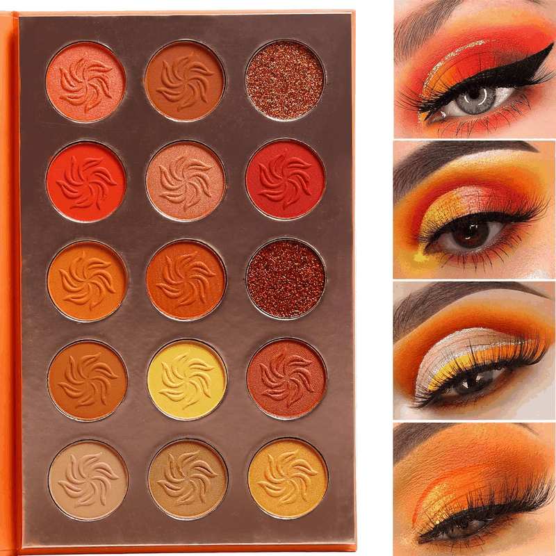 Red Eyeshadow Palette Matt Glitter, Afflano Coral Orange Red Eyeshadow Palette Highly Pigmented Waterproof, Nude Tones Earth Tones Rose Yellow Gold Warm Autumn Shimmer Glitter Eyeshadow Makeup Palette Set