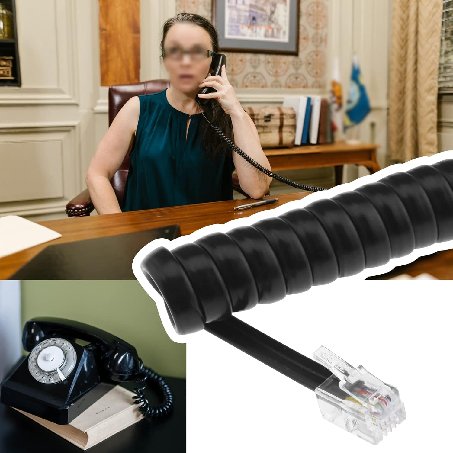 SING F LTD 4Pcs Phone Handset Cord Replacement Black Coiled Telephone Phone Handset Cable PVC Telephone Accessories 1.5 Meters Black image number 1