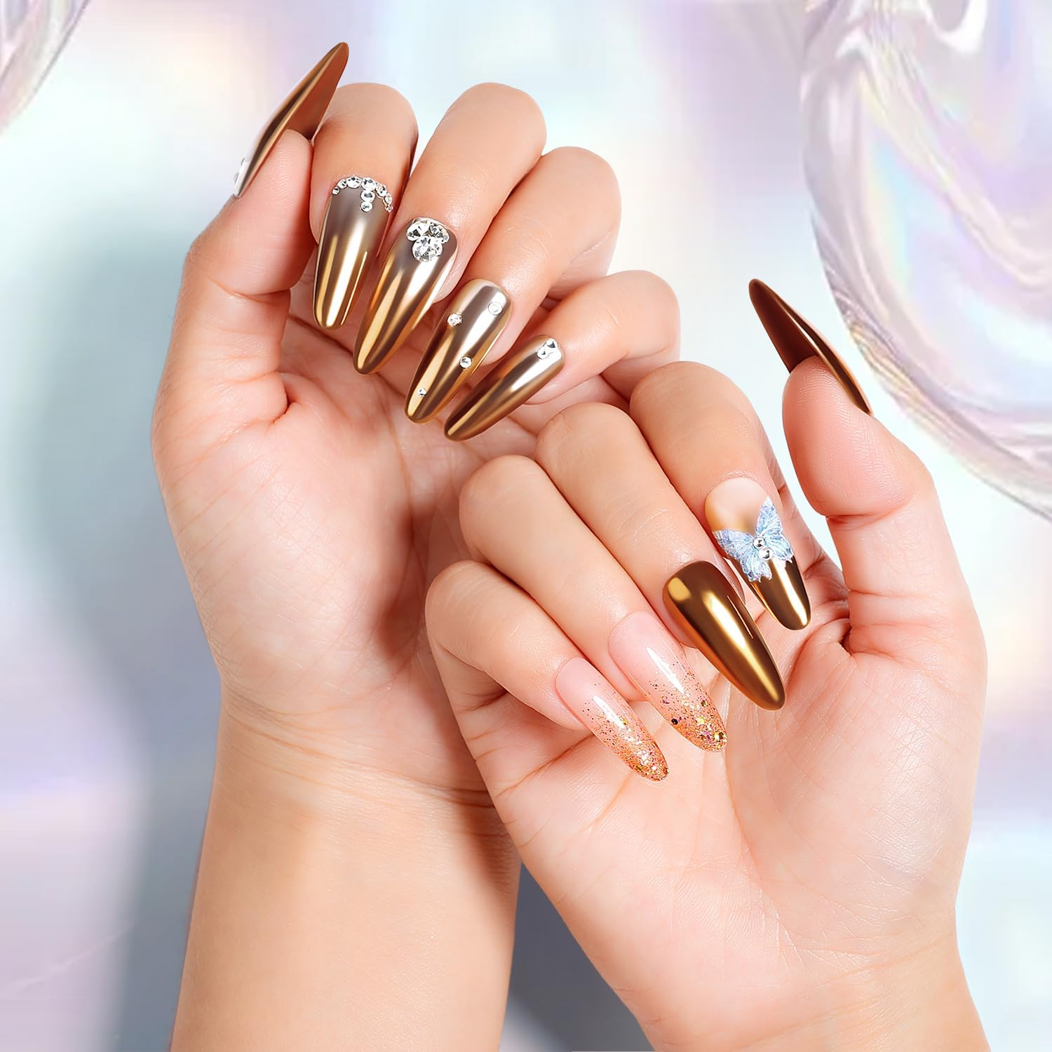 AIMEILI Hema Free, Cruelty-Free, Vegan,6 Boxes Nail Art Manicure Powder Set, 1 * 5G Holographic, 1 * 5G Chameleon Chrome, 4 * 5G Mirror Effect Nail Powder image number 4