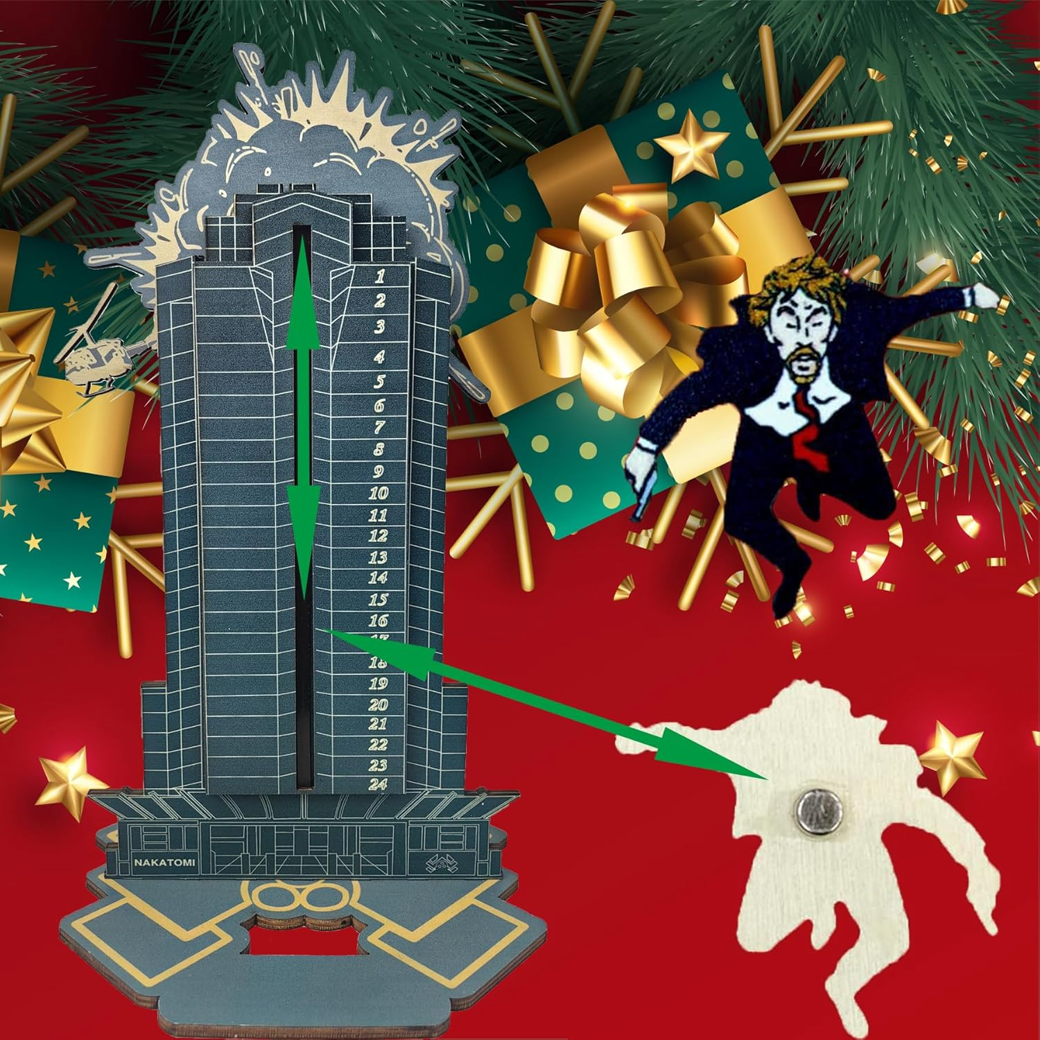 Die Hard Advent Calendar, Christmas Countdown Calendar, Magnetic Wooden 24 Days of Christmas Advent Calendar for Kids Christmas Advent Gifts Home Table Party Decorations (Blue Die Hard Advent Calendar image number 3