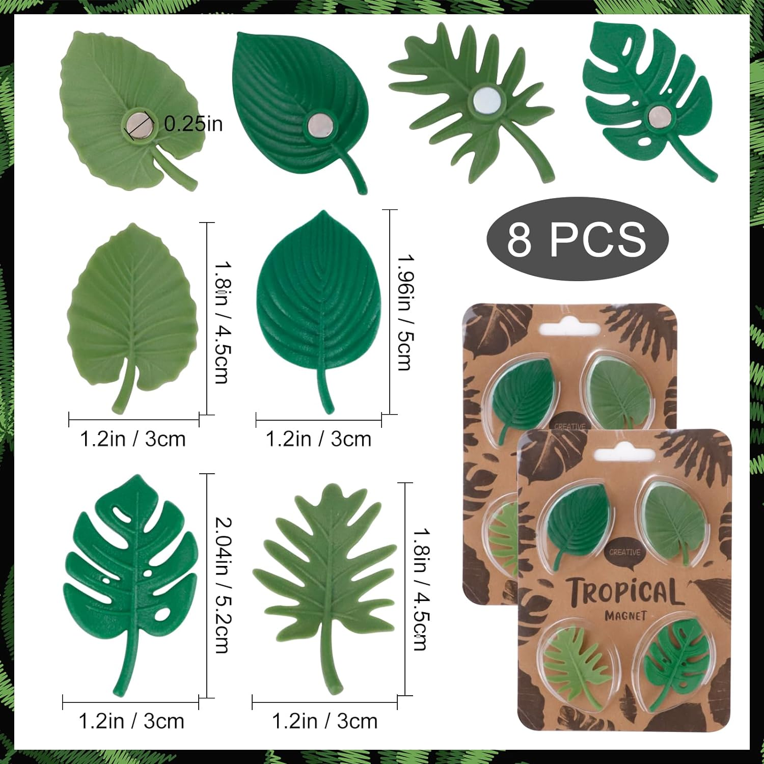 RETON 20Pcs Plant Fridge Magnets Decorative Refrigerator Magnets, Cute Cactus Magnets Mini Tropical Leaves Fridge Whiteboard Magnets, Plants Magnet Stickers for Fridge Home Office Decor (2 Styles) image number 5