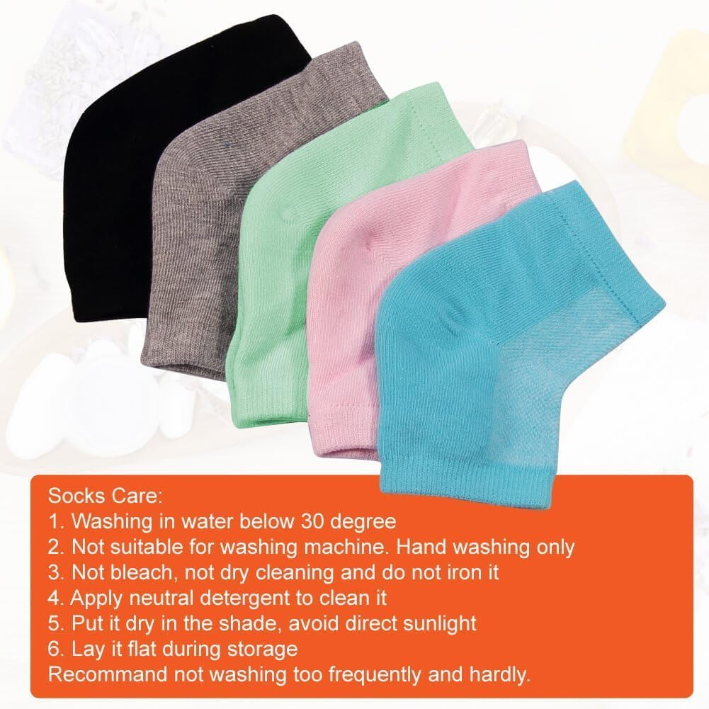 5 Pairs Moisturizing Gel Heel Socks Open Toe Socks for Dry Hard Cracked Heels 5 Colors image number 4