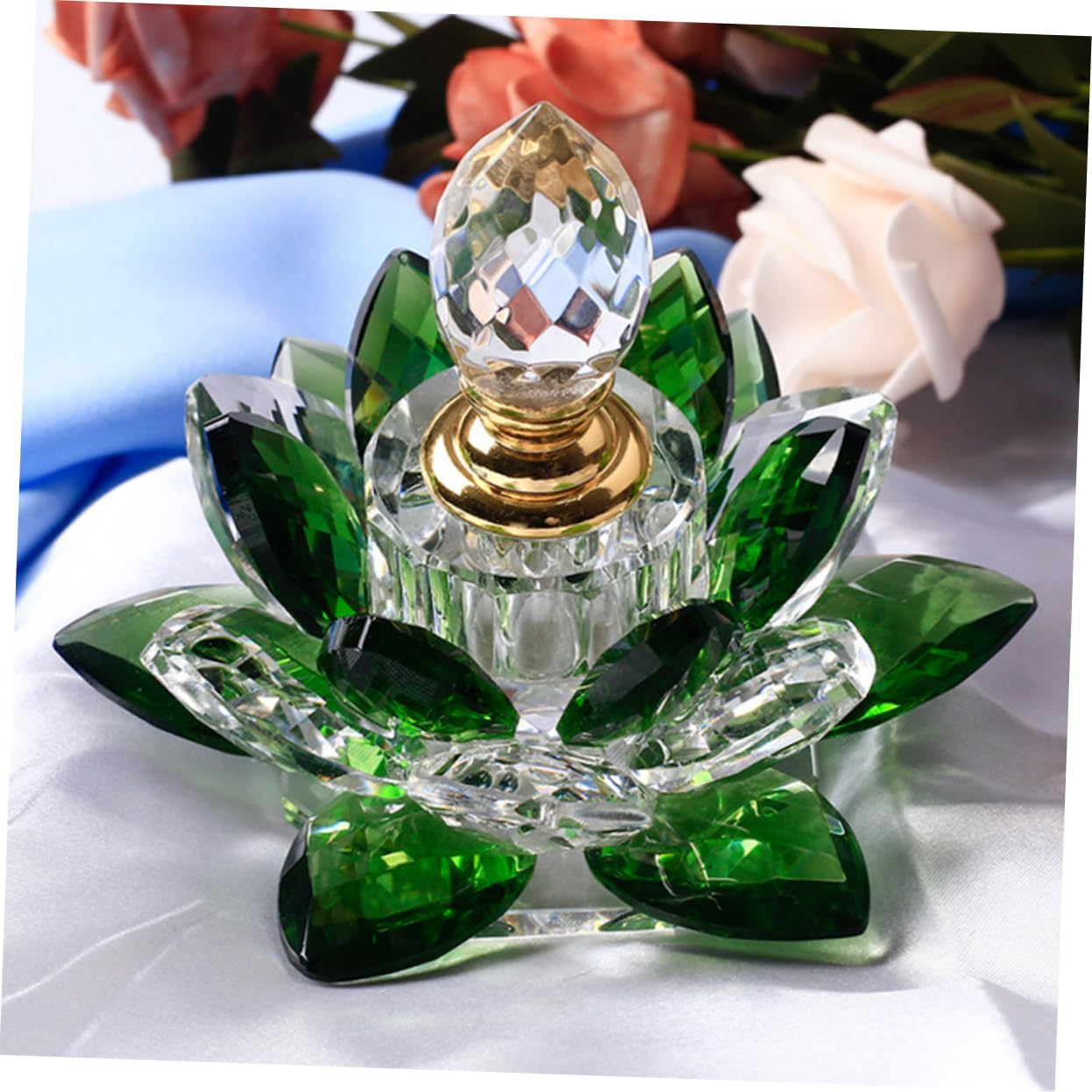 Lotus Shaped Perfume Bottle Glass Refillable Green Crystal Decorative Storage Container for Home D&eacute;cor Accent image number 6