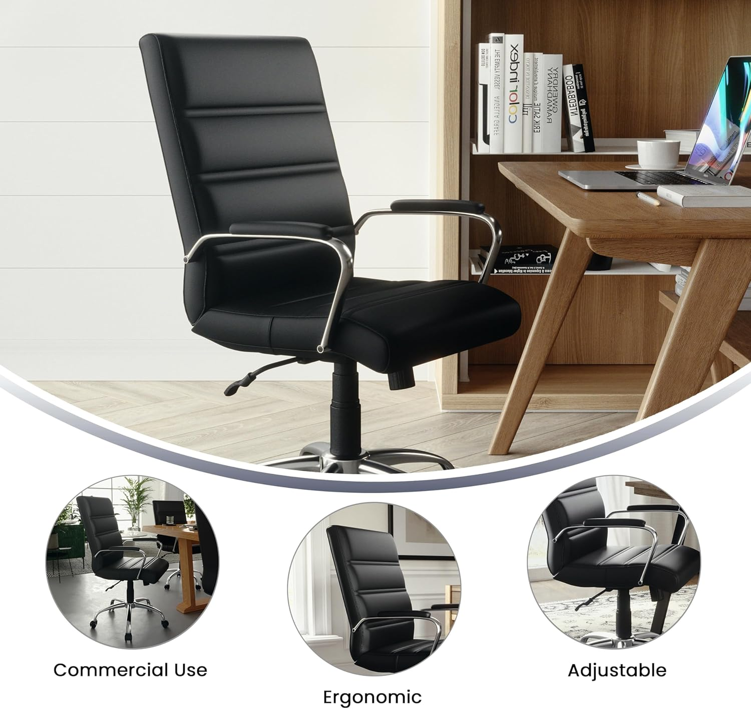Flash Furniture Mid-Back Black Leathersoft Executive Swivel Office Chair with Chrome Base and Arms image number 5