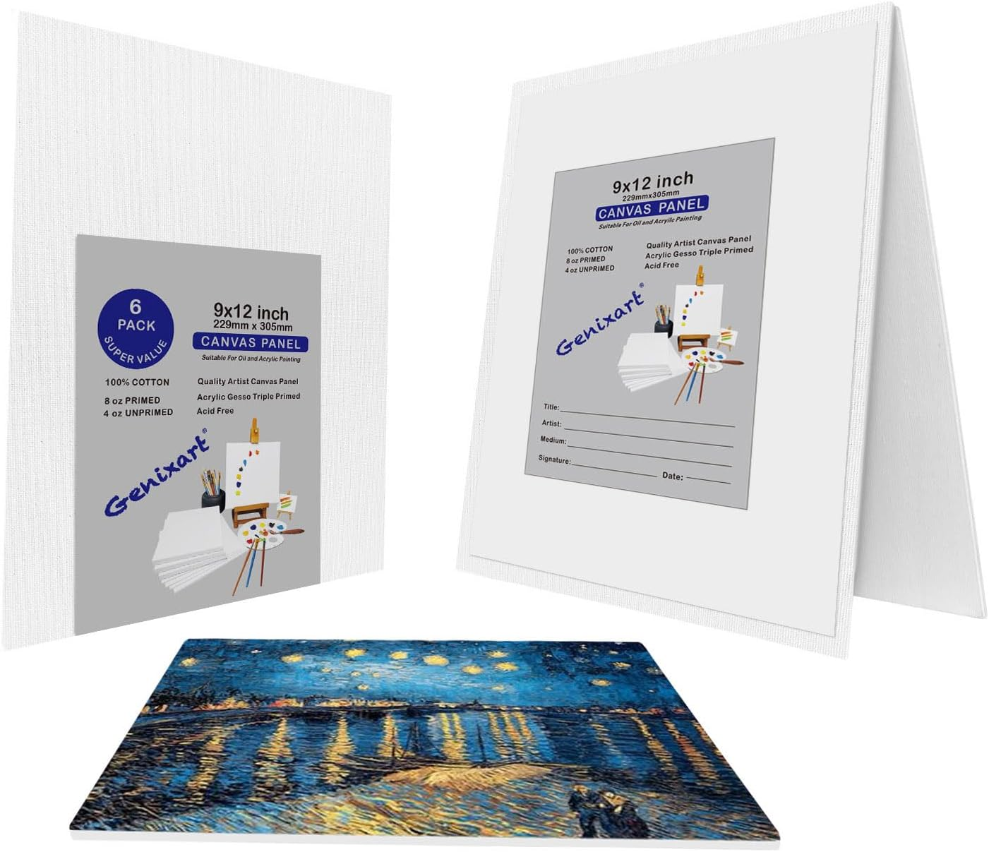 Genixart Canvas Panels for Painting, 100% Cotton, Professional Artist Quality Acid Free Primed Canvas Boards for Oil & Acrylic Painting. (13X18Cm / 5"X7" -6Pcs) image number 4