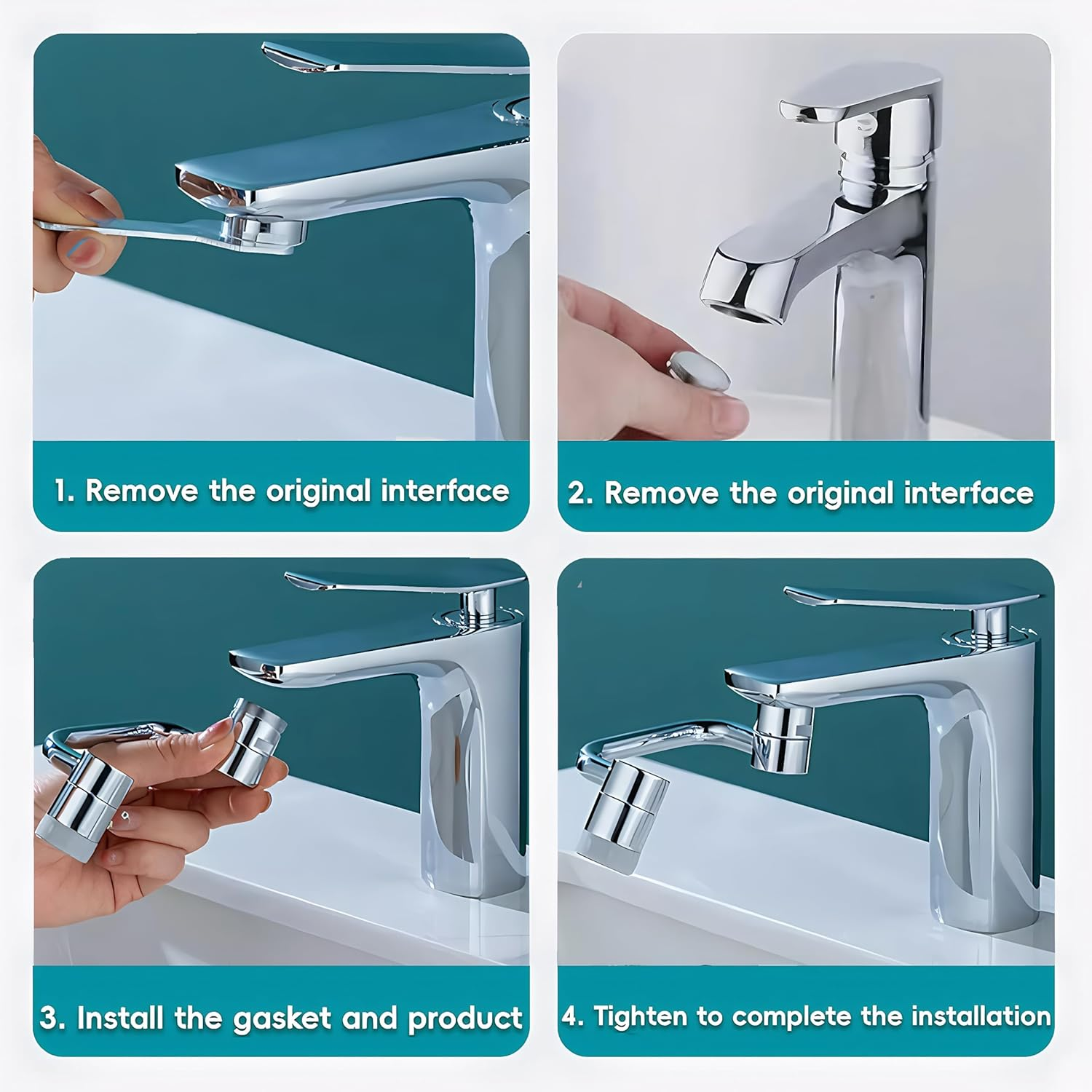 Kitchen Sink Tap Extender, 1080&deg; Brass Faucet Extension with Dual Water Modes (Silver) image number 4