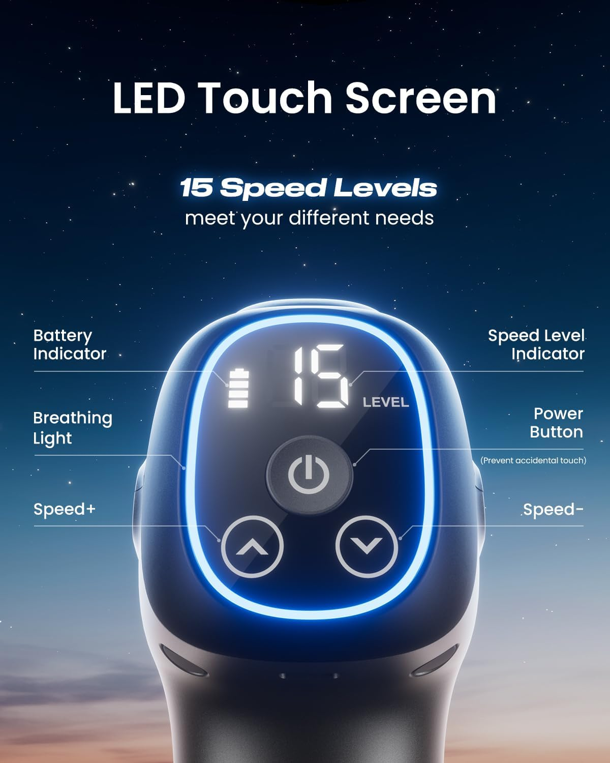 RENPHO Massage Gun Deep Tissue, Percussion Massage Gun for Athletes, Protable Handheld Muscle Massager Gun for Pain Relief with 6 Massage Head, 15 Speed C4