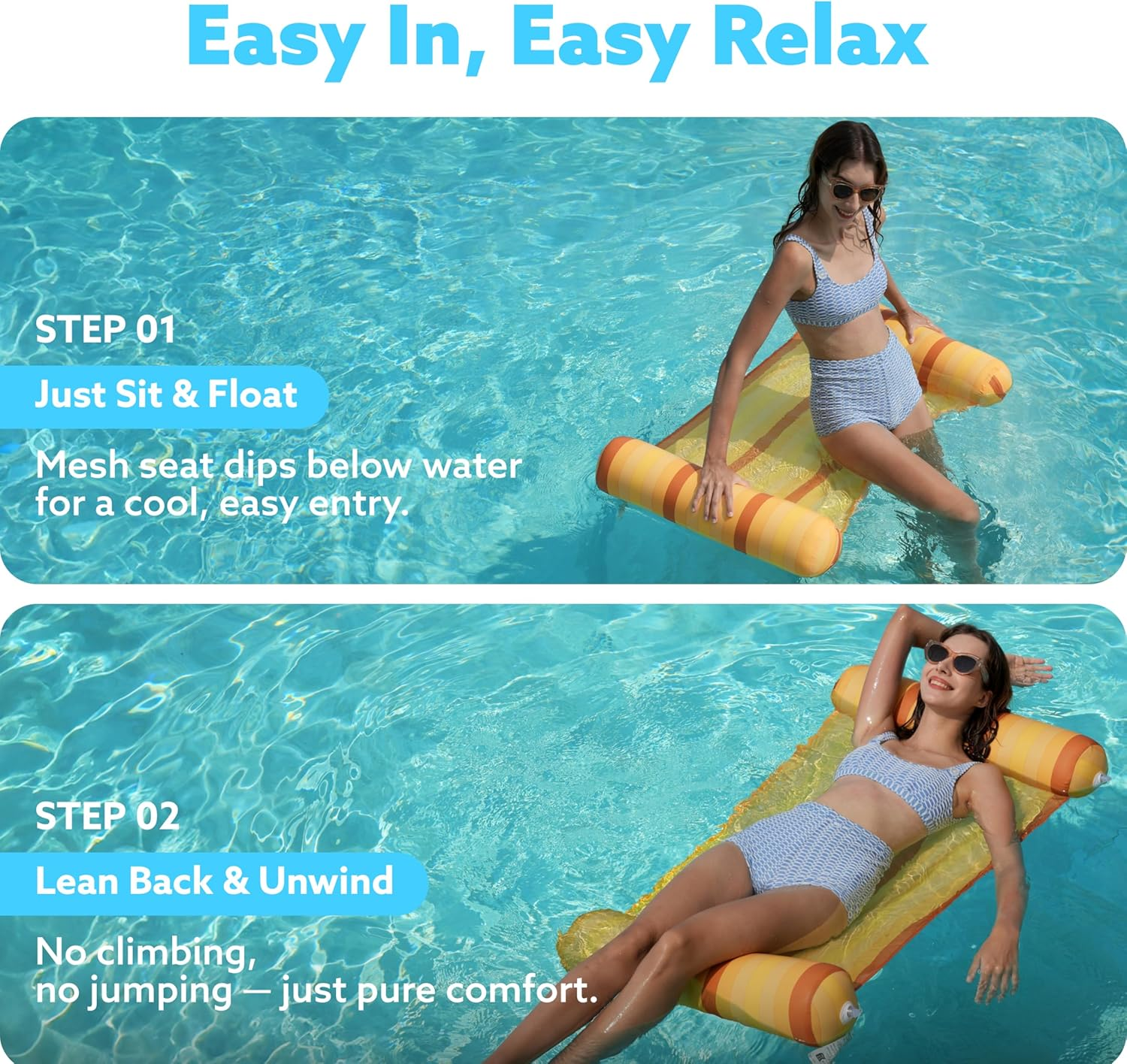 Sloosh 3 Pack Inflatable Pool Float Hammock, Water Hammock Lounges, Multi-Purpose Swimming Pool Accessories (Saddle, Lounge Chair, Hammock, Drifter) for Pool, Lake, Outdoor, Beach