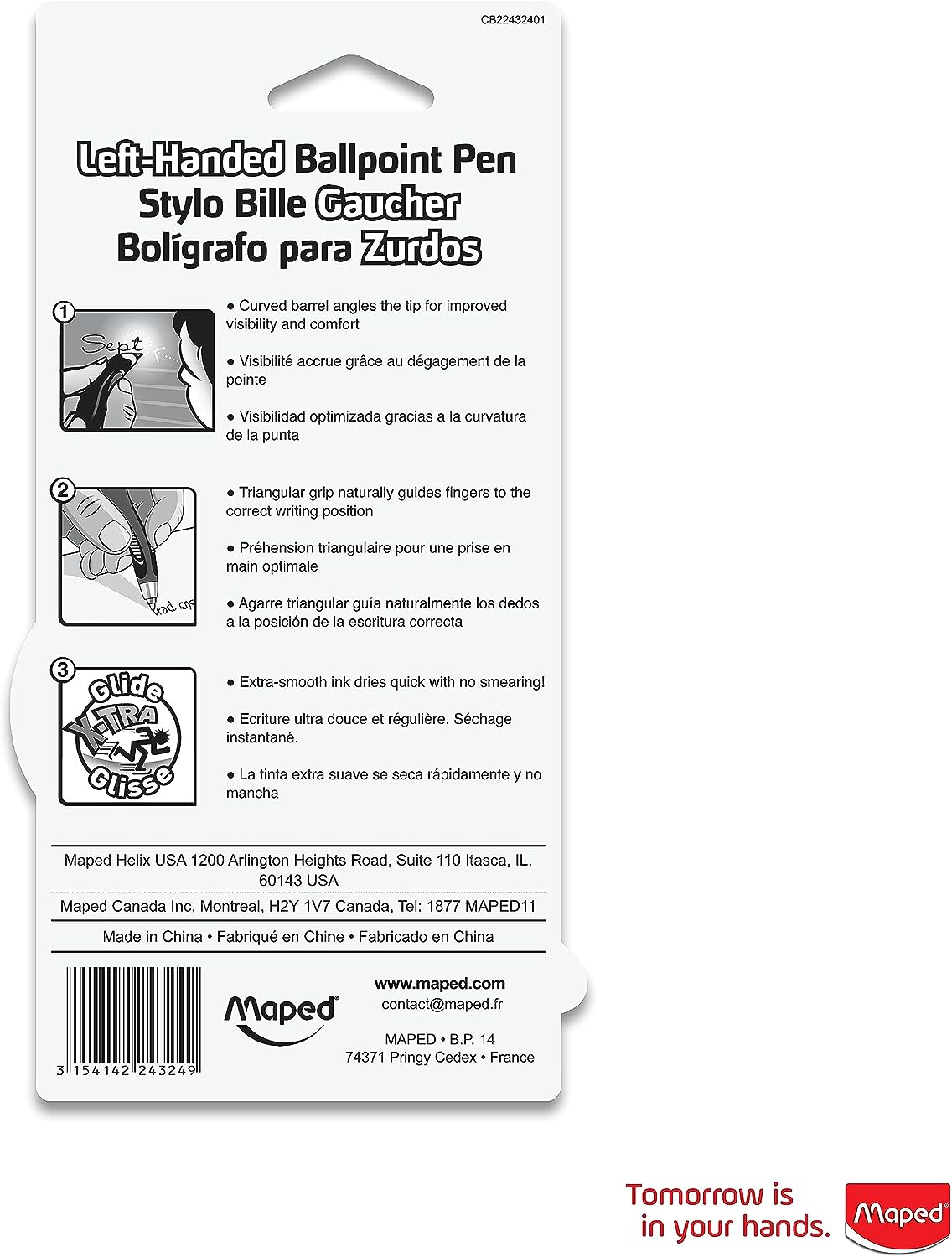 Maped Visio Left Handed Pens, Pack of 3, Assorted Colors (224324)