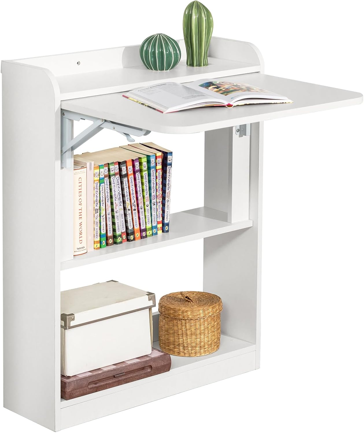 Sobuy Foldable Desk Computer Desk Workstation with Storage Shelves, Home Office Folding Table Desk FWT92-W