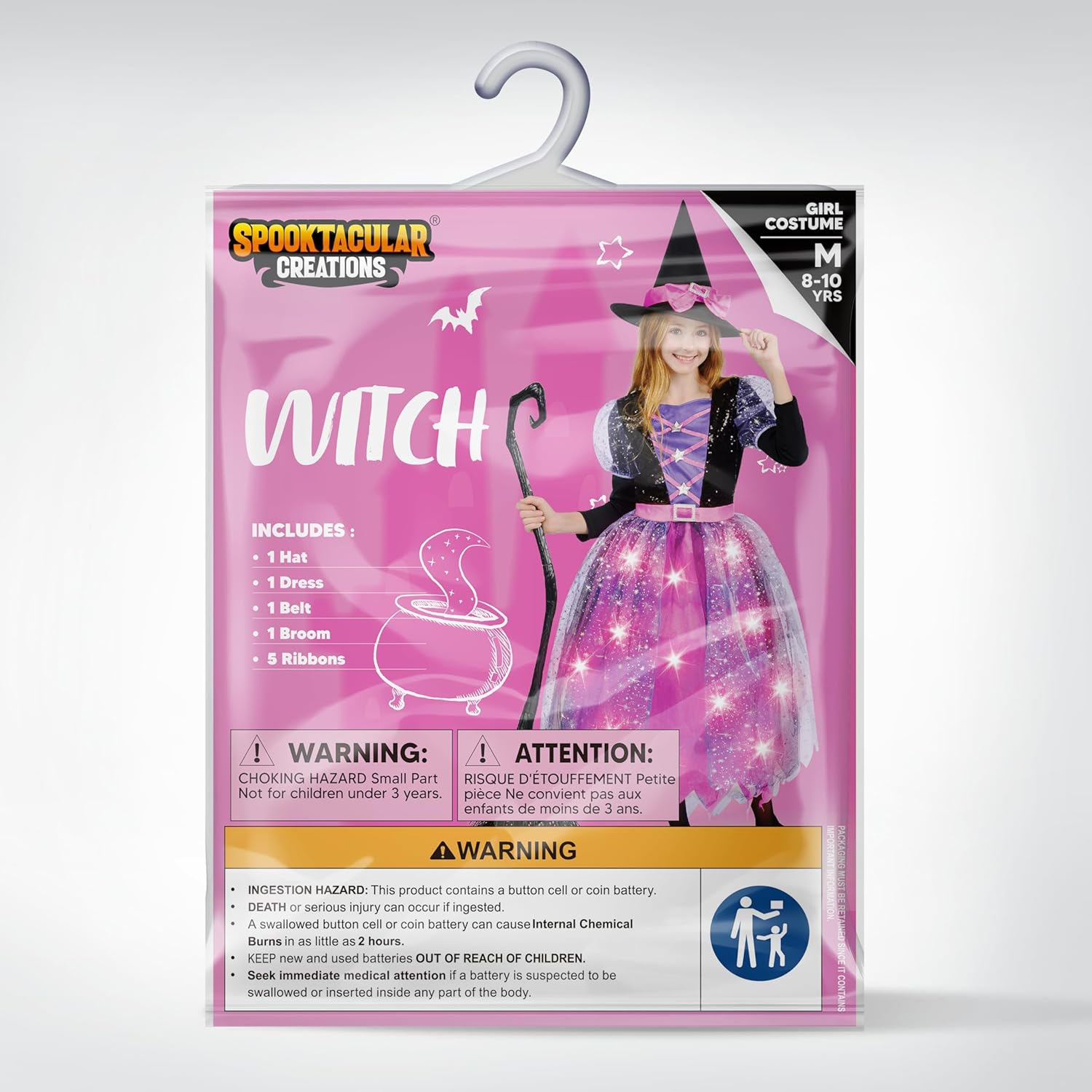 Spooktacular Creations Witch Costume Kids, Light up Halloween Costumes Witch Dress with Hat and Broom, Halloween Parties image number 6