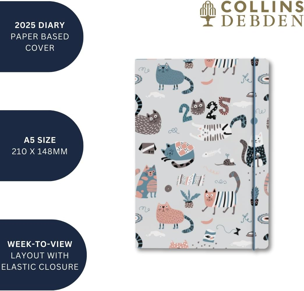 Collins Maru 2025 Planner - A5 Week to View Cut Flush Diary - Cats - (MR153.CT-25) - Weekly Planner with Cute Animal Design image number 2