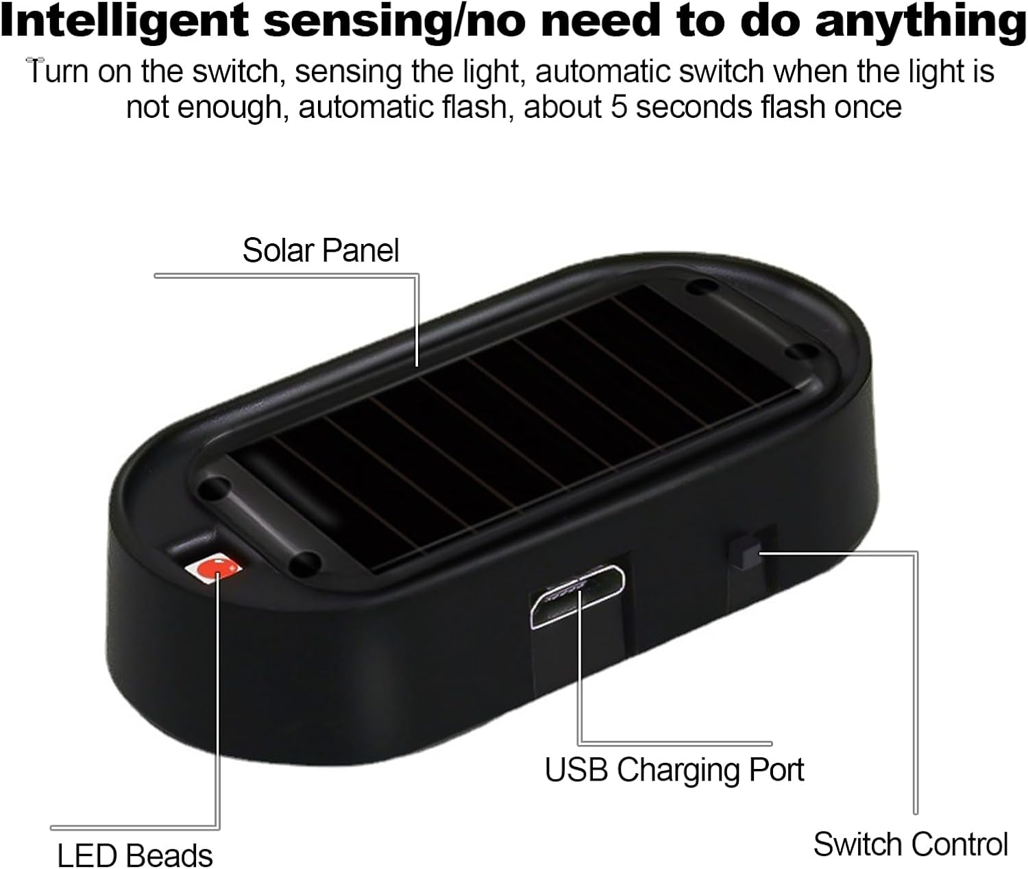 Shudyear Car Solar Power Simulated Dummy Alarm，New Model&Brighter & Clearer，Anti-Theft LED Flashing Security Light Fake Lamp with USB Charger Port，2Pcs (Red) image number 5