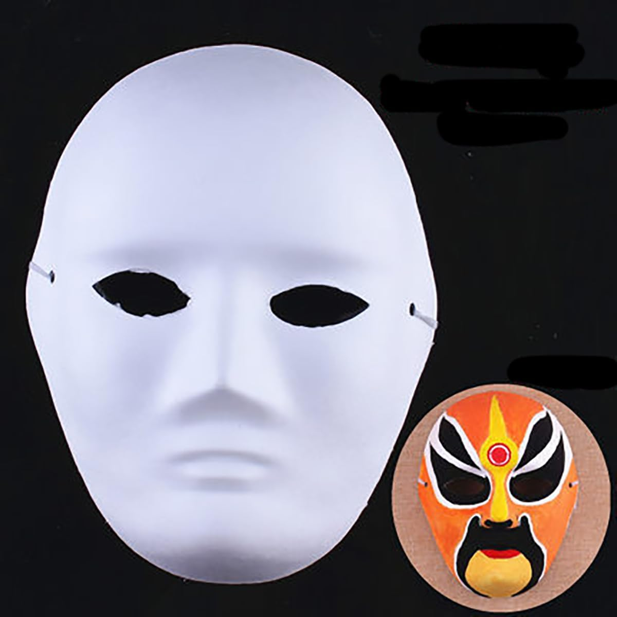 10 Pcs White Paper Masks with Tied Ropes,Blank Full Face Mask DIY White Masks for Halloween Masquerade Cosplay Christmas Festival Accessory(Men and Women)