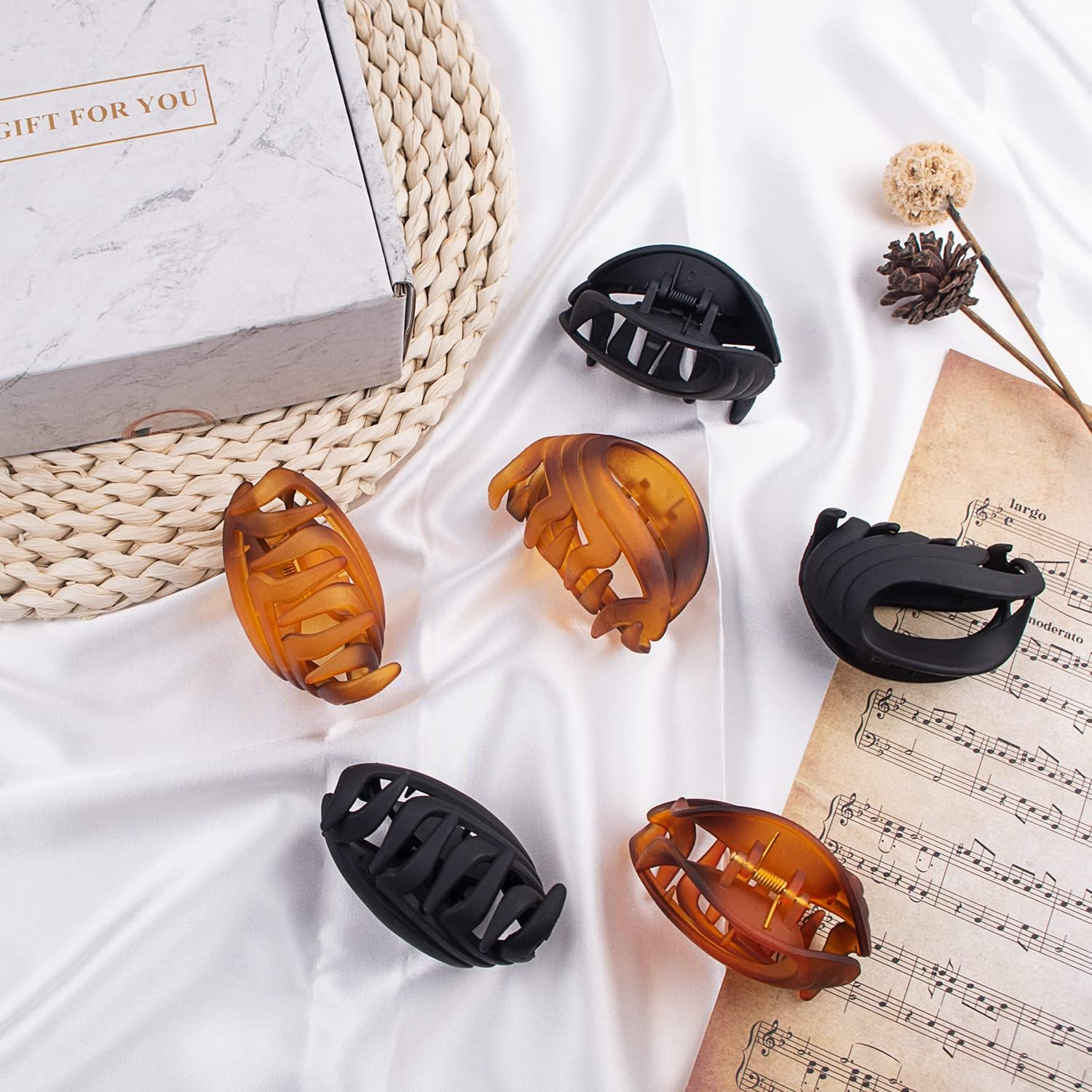 Claw Clips for Thin, Fine to Medium Hair - 2.6 Inch Strong Matte Flower Jaw Clips with Non-Slip Grip for Women, Girls & Kids, Gift Box Included (Black, Brown) image number 3