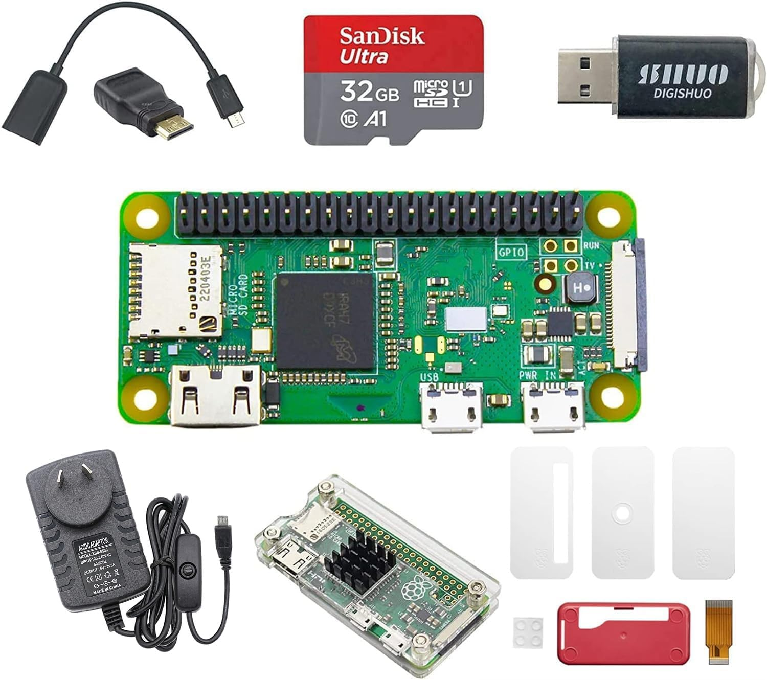 DIGISHUO Raspberry Pi Zero WH Complete Kit 1Ghz 512M Wtih Two Case 32G Sandisk Card Mini Hdmi&Micro USB&GPIO Header (Raspberry Pi Zero WH 8 in 1 Kit) image number 5