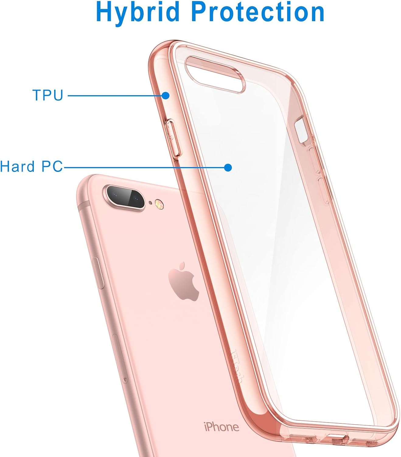 Jetech Case for Iphone 8 plus and Iphone 7 plus 5.5-Inch, Non-Yellowing Shockproof Phone Bumper Cover, Anti-Scratch Clear Back (Rose Gold) image number 4