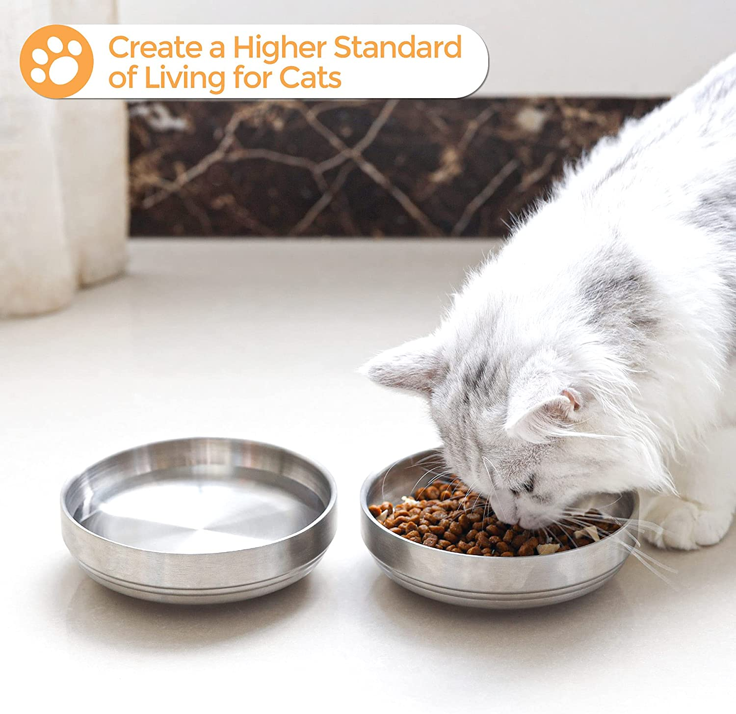 Comsaf Food Grade 304 Stainless Steel Cat Bowls, Shallow and Wide Metal Cat Food and Water Feeder Set, Durable Double Layer Pet Feeding Dishes for Kitten, Puppy, Whisker Stress Free, Dishwasher Safe image number 2