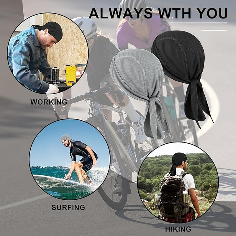 2 Pcs Bandanas Skull Caps Head Wrap Sweat Rags Durags for Men Women Gym Beanie for Cycling Motorcycle image number 5