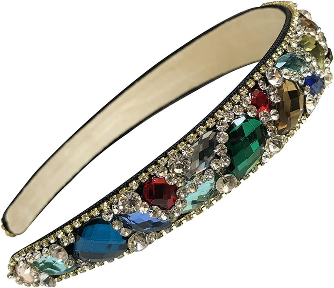 Handmade Luxury Irregular Sparkle Crystal Rhinestone Wide-Edge Headband Hair Hoop Band - Fashion Hair-Band Headwear Accessories for Women Lady Girls (Champagne) image number 4