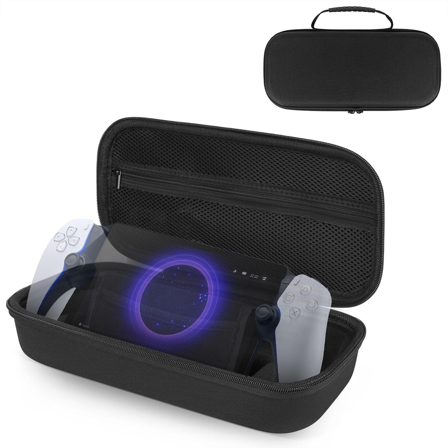 Geekria Storage Case Compatible with Playstation Portal Remote Player, Built-In Stand Design Handheld Gaming Accessories Carrying Case, Shockproof Protective Hard Shell Travel Bag (Black)