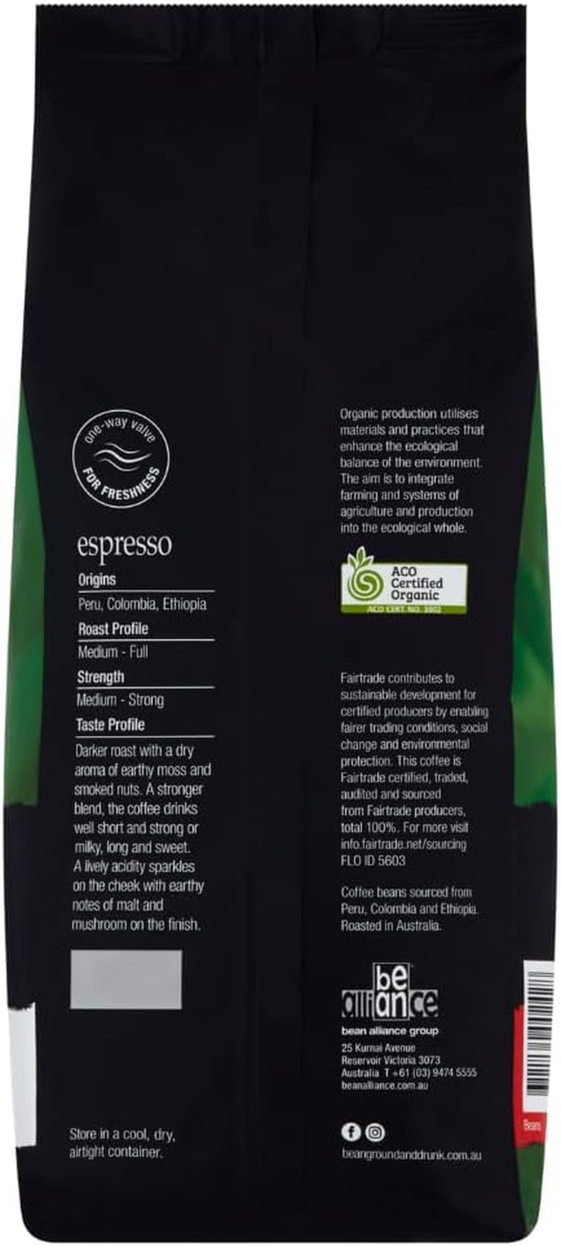 Bean Ground & Drunk Organic Fairtrade Coffee Beans Espresso 1Kg image number 3