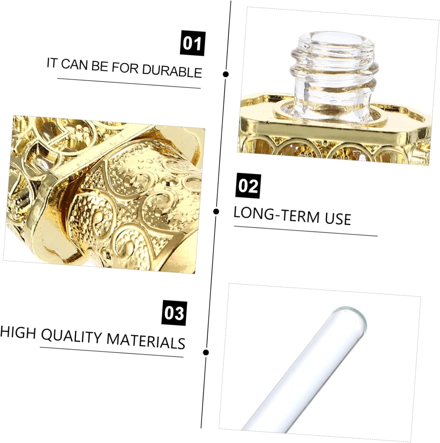 GARVALON 3Pcs Essential Oil Spray Bottle Hollow Flower Engraving Perfume Dispenser for Travel Leak Aromatherapy Container Gold Finish for Crafts And image number 5