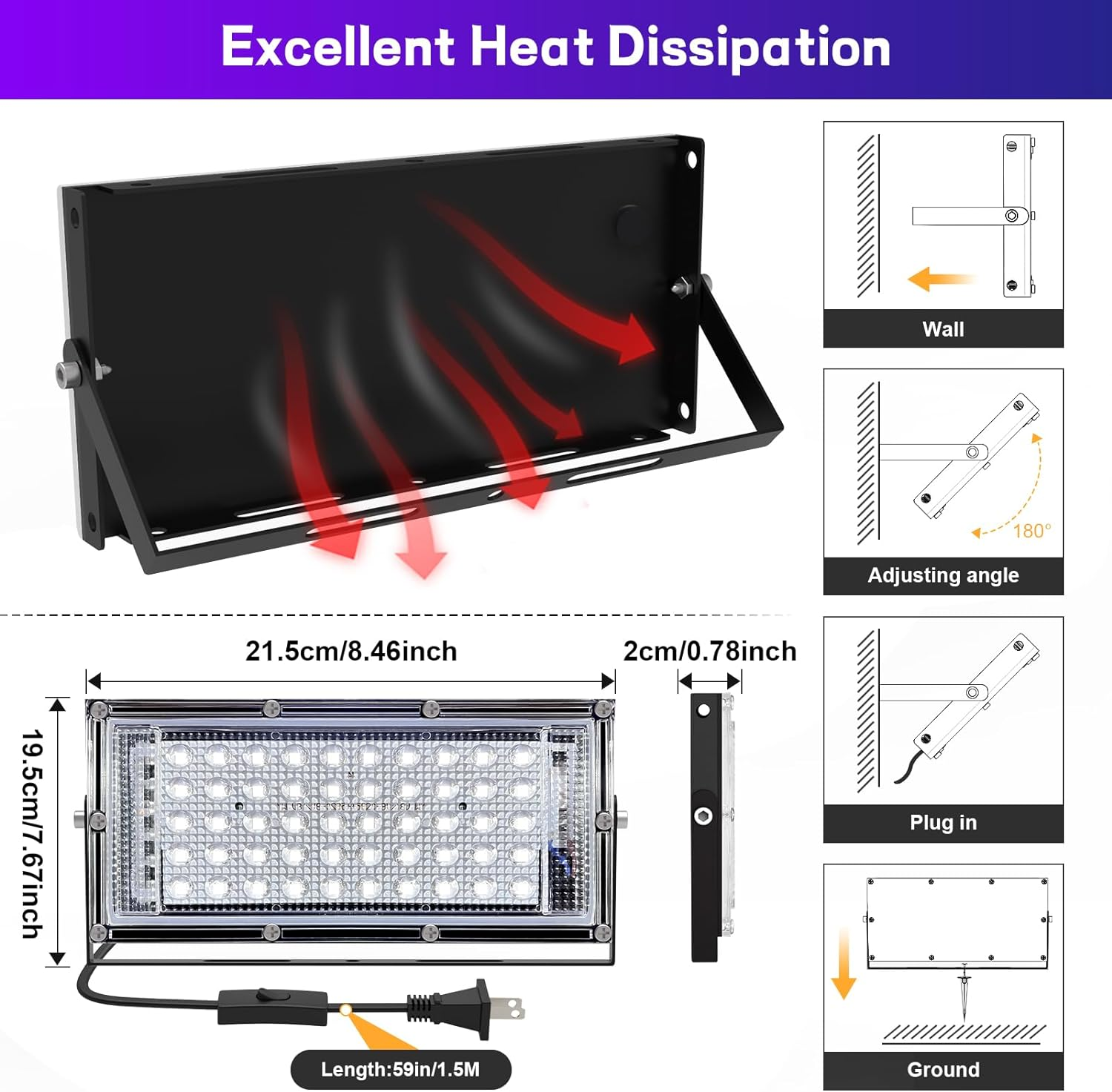 50W LED Black Light 2 Pack, Ultra Bright Blacklight Flood Light for Glow Party, Halloween, Body Paint & UV Decor - Glow in the Dark Effects, Slim Design with On/Off Switch