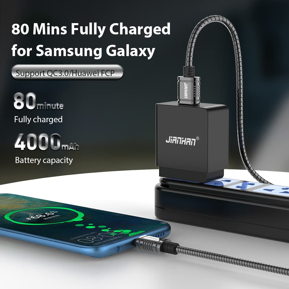 USB C Cable,Jianhan 3A Fast Charging Metal Braided 1M/3.3FT Almost Unbreakable Type C Cable USB 2.0 Charger Cord for Samsung Galaxy S20/S10/S8/S9 Plus,Note 10/9/8,LG G6 G5,Google Pixel,Motorola Moto image number 3