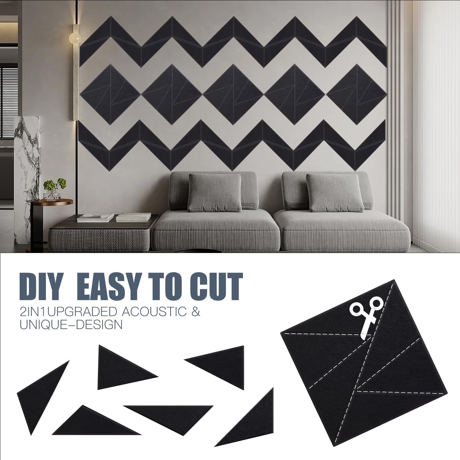 12 Pack Acoustic Panel, 12X12X0.47 Inch High Density 230Kg/M&sup3; Sound Absorbing Panels with Self-Adhesive, Sound Proof for Acoustic Wall Panels (30X30X1Cm)-Black image number 3