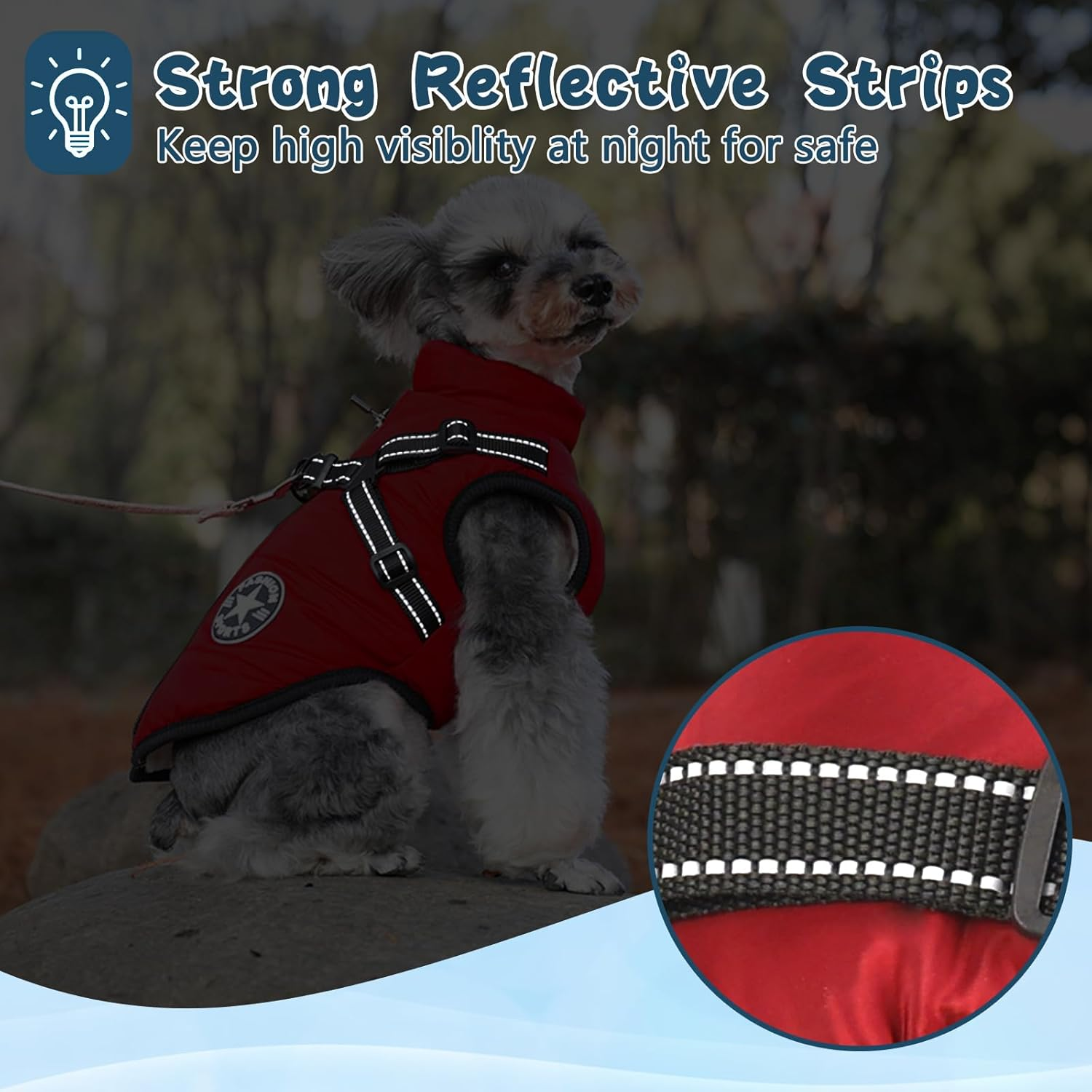 Reflective Padded Dog Jacket with Built-In Harness, Water-Resistant Winter Dog Coat with D-Ring Leash & Fur-Safe Zipper, Warm Windproof Coats for Small Dogs and Kittens (Red, S) image number 4