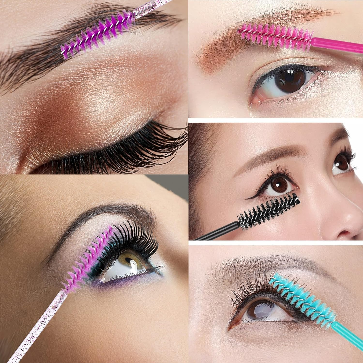 Mascara Wands Eyelash Brushes, 500 Pcs Multicolor Disposable Mascara Wands Eyelash Brush, Disposable Eyelash Mascara Brushes Wands, Eyebrow Brush Applicator Makeup Brush Tool (Crystal)