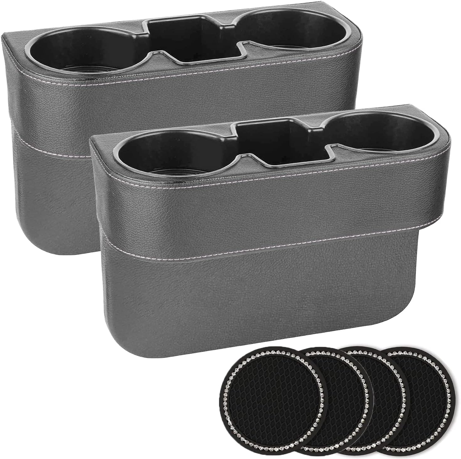 Car Seat Gap Filler Organizer, 2 Pack PU Leather Car Seat Organizer, Automotive Double Cup Holder Expander, Auto Console Side Storage Box for Drink,Phones,Keys,Sunglasses, Passenger Side &Driver Side