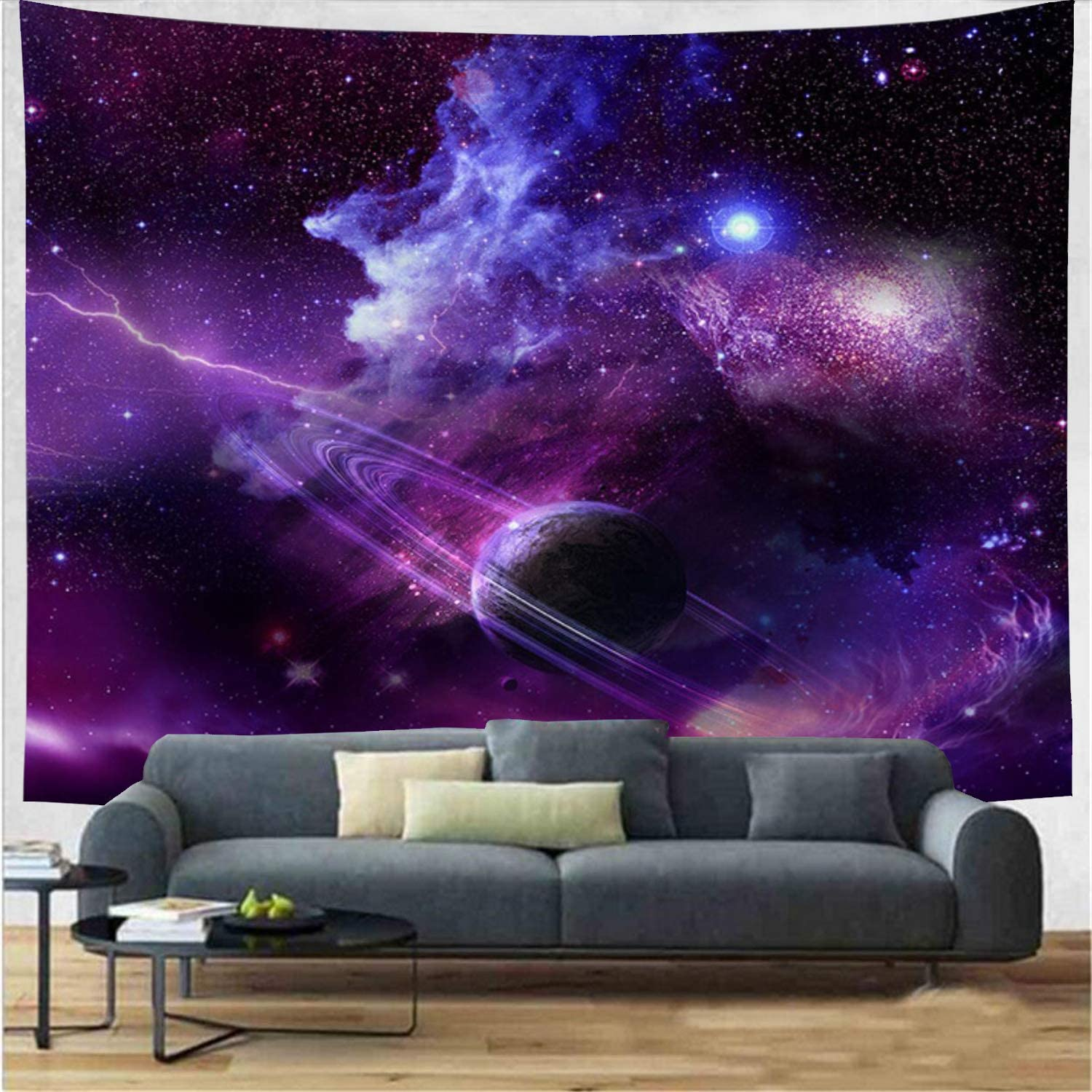 Galaxy Tapestry Starry Sky Psychedelic Space Landscape Art Print Wall Hanging for Home Decor (H51.2W59.1 Inches) image number 1