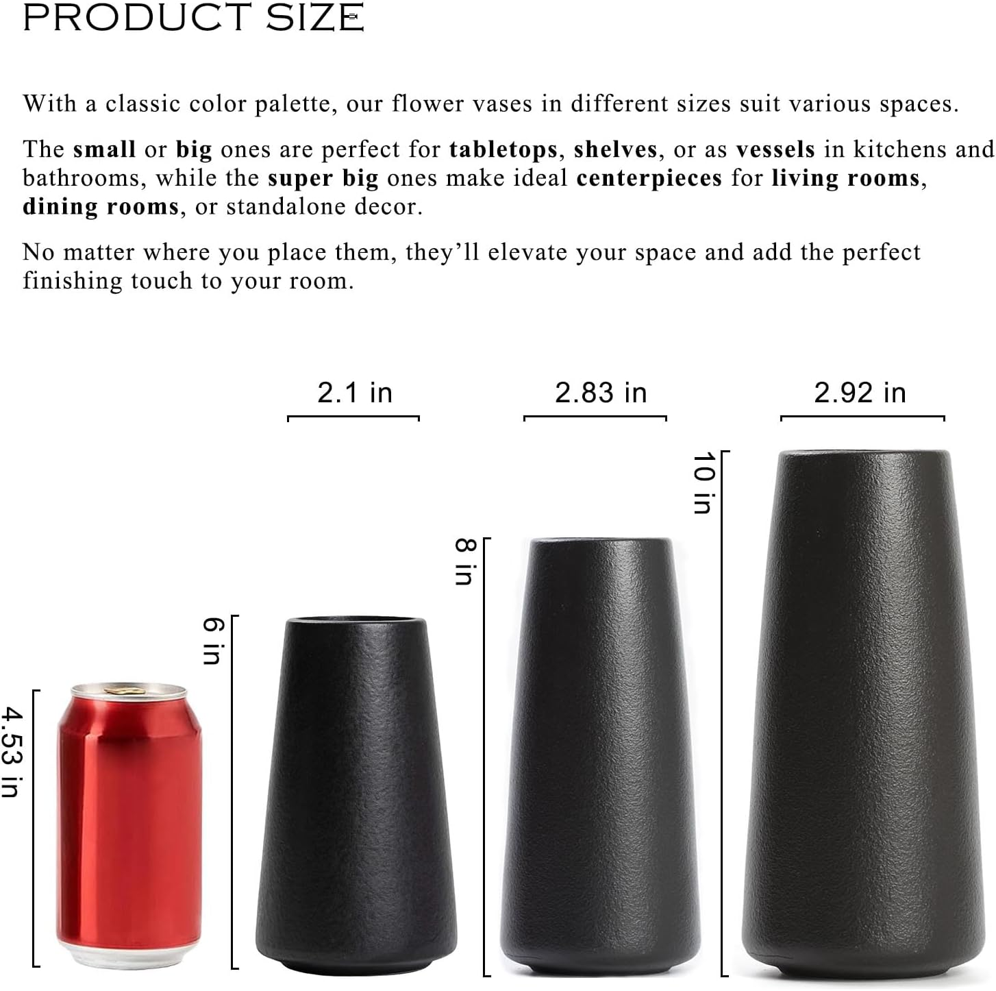 HUBUISH Ceramic Vase - Flower Vase Minimalism Style for Modern Table Shelf Home Decor, Fit for Fireplace Bedroom Kitchen Living Room Centerpieces Office Desk (Solid Black, Super Big) image number 5