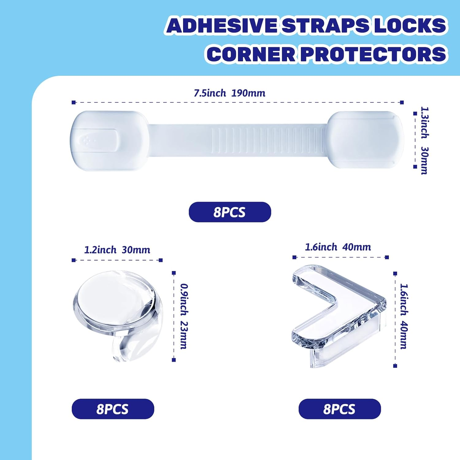 24Pcs Rubber Clear Corner Protector and Safety Cabinet Locks Kit, L-Shaped and Ball Shape Baby Proofing Edge Guards with Adhesive Strap Locks for Table Cupboard Drawers Furniture Fridge image number 2