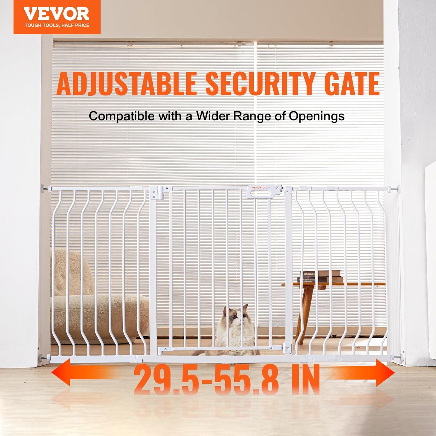VEVOR Baby Gate, 749-1417 Mm Extra Wide, 762 Mm High, Dog Gate for Stairs Doorways and House, Easy Step Walk Thru Auto Close Child Gate Pet Security Gate with Pressure Mount and Wall Mount Kit, White image number 3