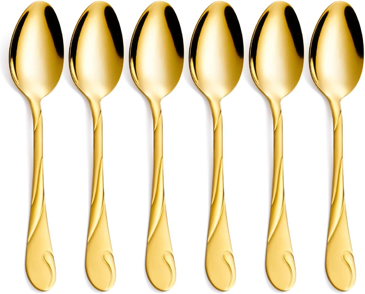 19.3 Cm Stainless Steel Black Dinner Spoon, Metal Soup Spoons Table Spoon Silverware Set of 6, for Home Kitchen Restaurants