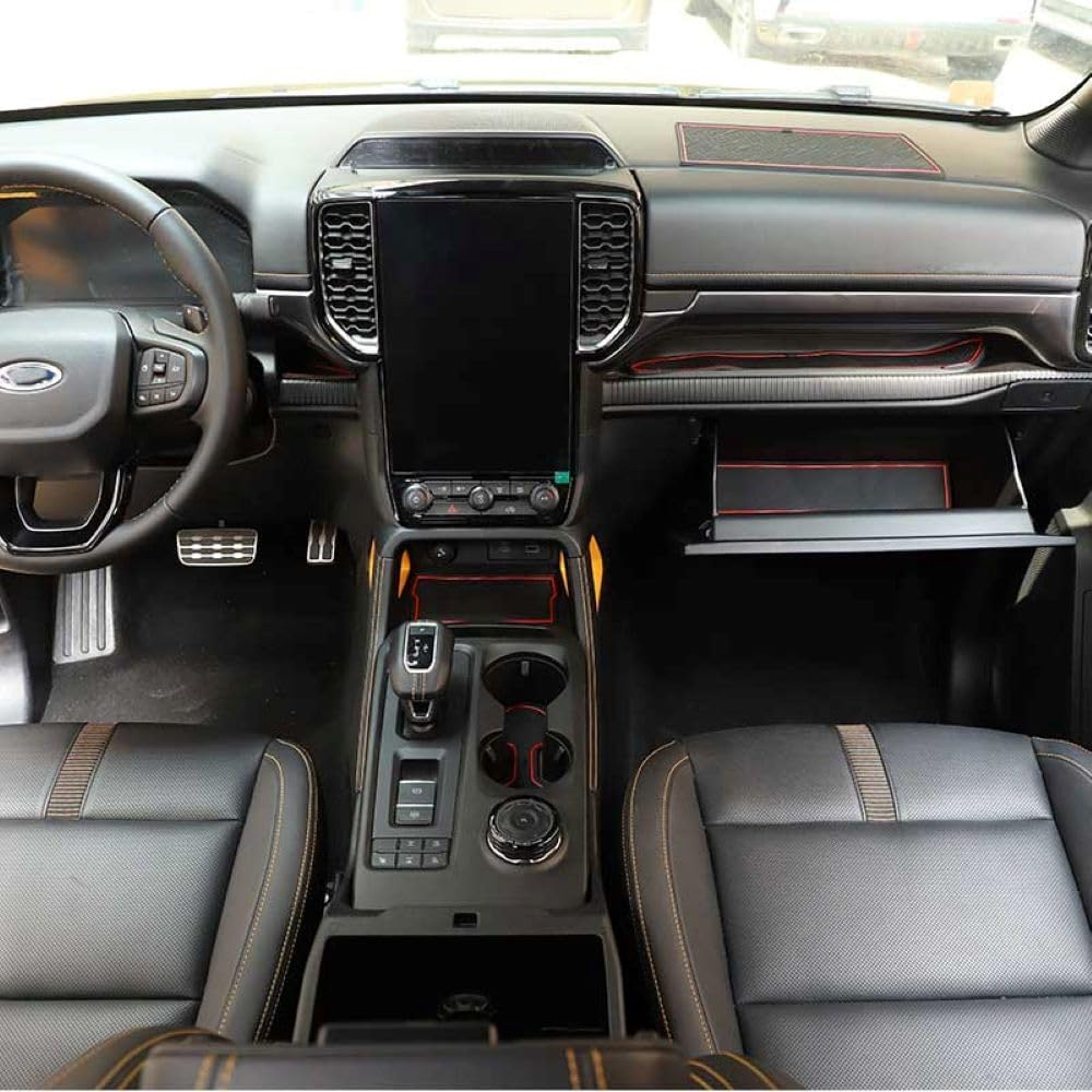 19Pcs Door Slot Mat Compatible with Ford Ranger Xl/Xlt/Lariat/Raptor 2023 2024 Accessories Door Compartment Cup Center Console Liners