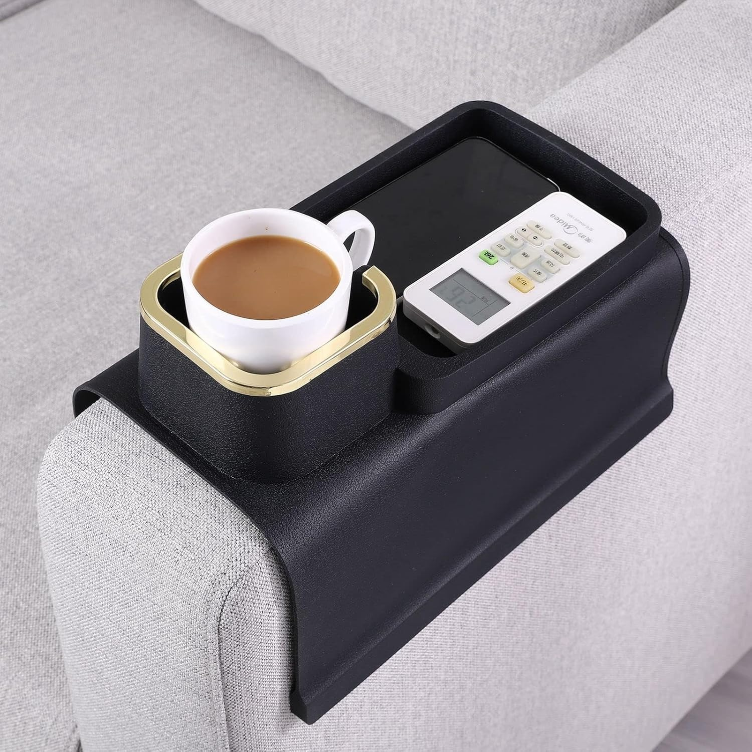 Silicone Couch Cup Holder, Portable Sofa Cup Holder Tray, Couch Drink Holder & Sofa Tray, Multi-Functional Sofa Armrest Organiser for Cup, Phone, Tablet, Remote Control, Snack (Black) image number 5