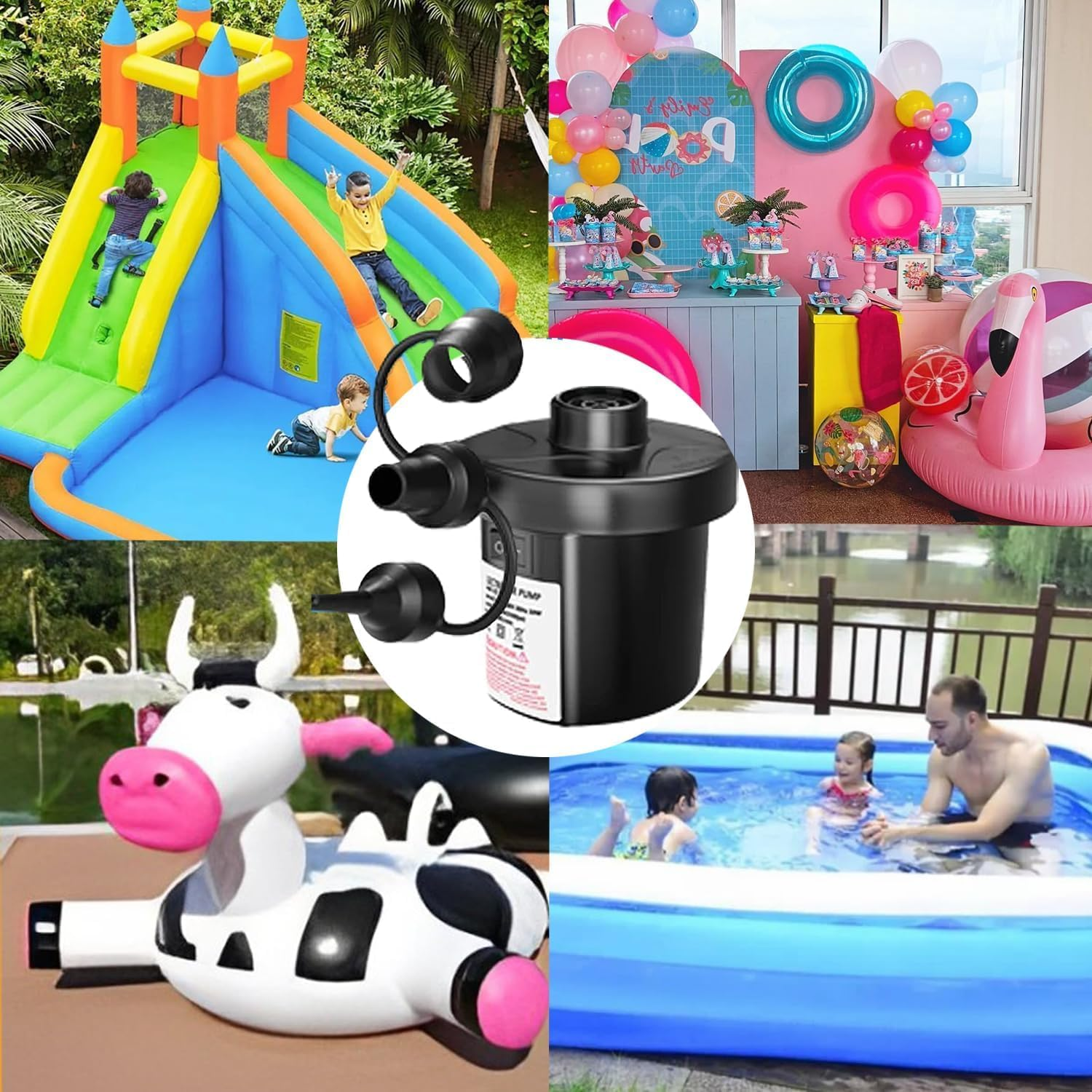 Electric Air Pump Portable for Swimming Rings Inflatable Boat Air Mattresses Pool Floats Raft Sofa Kayakquick-Fill Air Pump with 3 Nozzles, 110-240V AC/12V, Perfect Inflator/Deflator Pumps image number 5