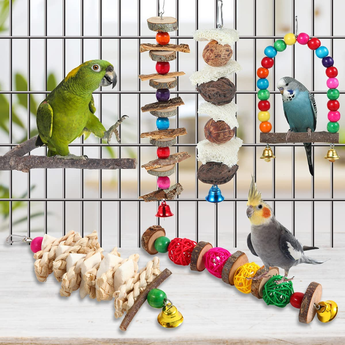 Bird Perch Bird Toys Parakeet Toys,Bird Cage Accessories Wooden Chew Toys Perch Stand for Parrot Conure Cockatiel Lovebird Parrotlet Budgie Finches and Other Small to Medium Sized Birds image number 3