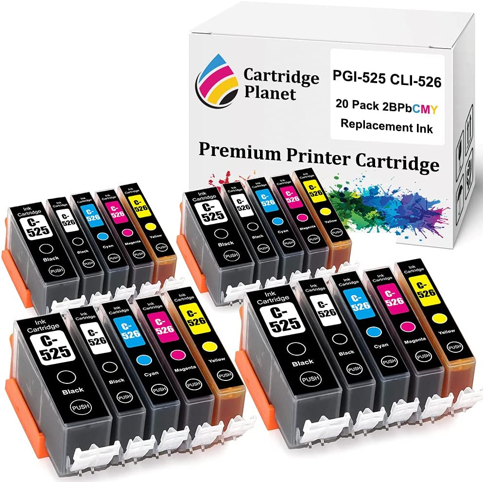 Cartridge Planet 20 Pack (4BK,4PBK,4C,4M,4Y) Compatible Ink for Canon PGI-525 CLI-526 PGI525 CLI526 for Canon IP4800 IP4850 IP4950 IX6550 MG5150 MG5250 MG5350 MG6150 MG6250 MG8150 MG8250 MX715 MX885..