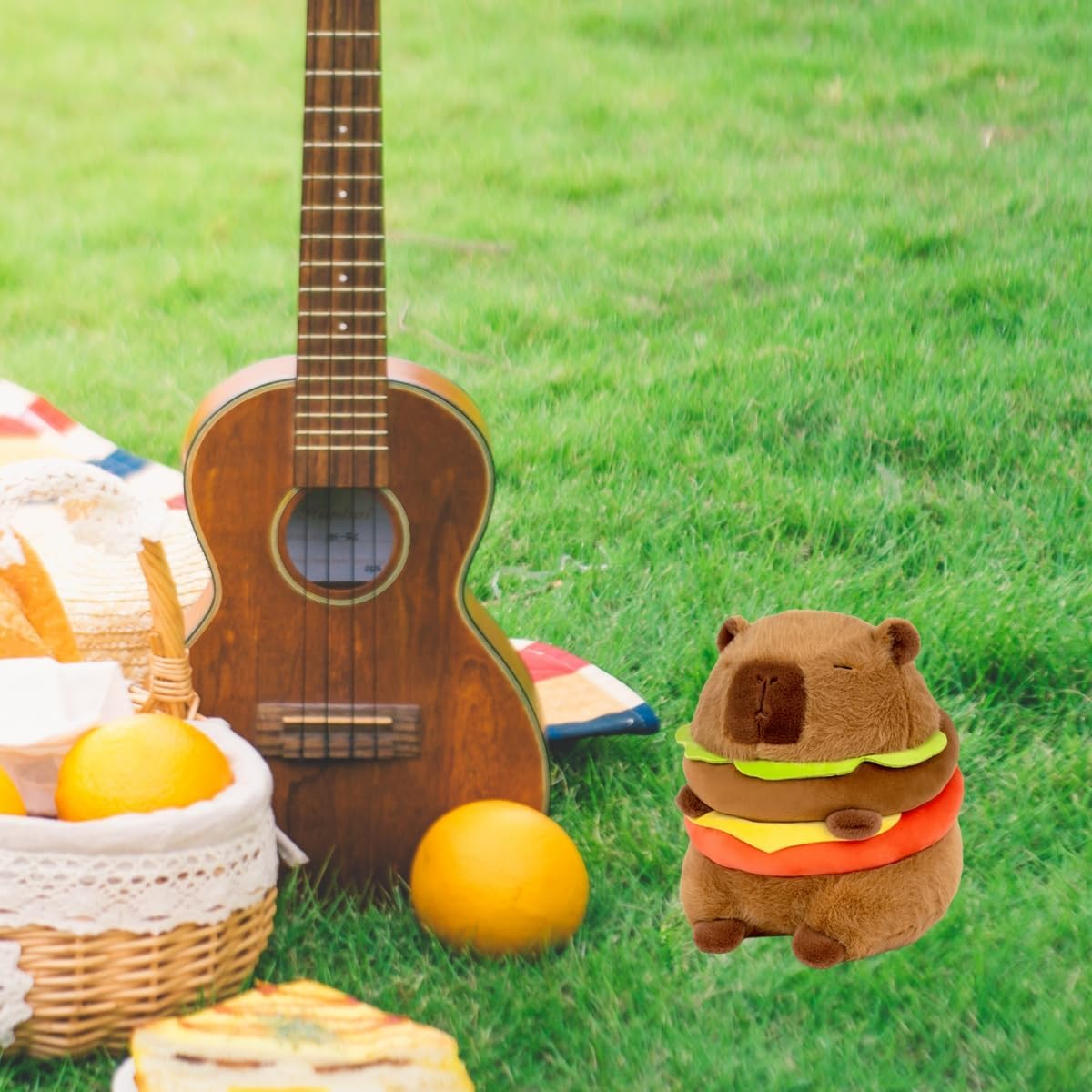 Realistic Capybara Burger Plush, Cute Capybara Stuffed Animal Pillow Plushie Toy, Soft Hamburger Food Stuffed Toys Doll for Birthday Kids Gifts 7.87''