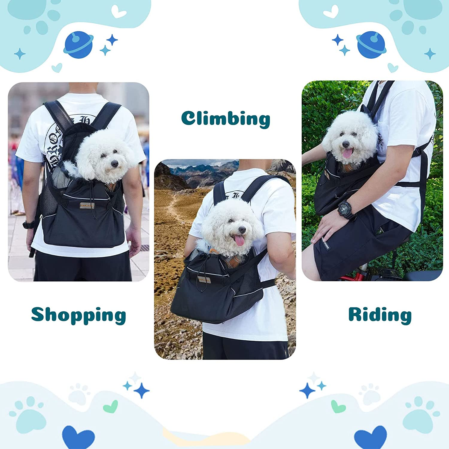 Dog Carrier for Small Dogs (M) &ndash; Front & Back Wear Pet Sling, Soft Hands-Free Travel Bag for 5&ndash;7 Lb like Chihuahua, Yorkie, Pomeranian, Maltese, Mini Poodle Chest Girth &le;15.7&rdquo;,Black image number 4