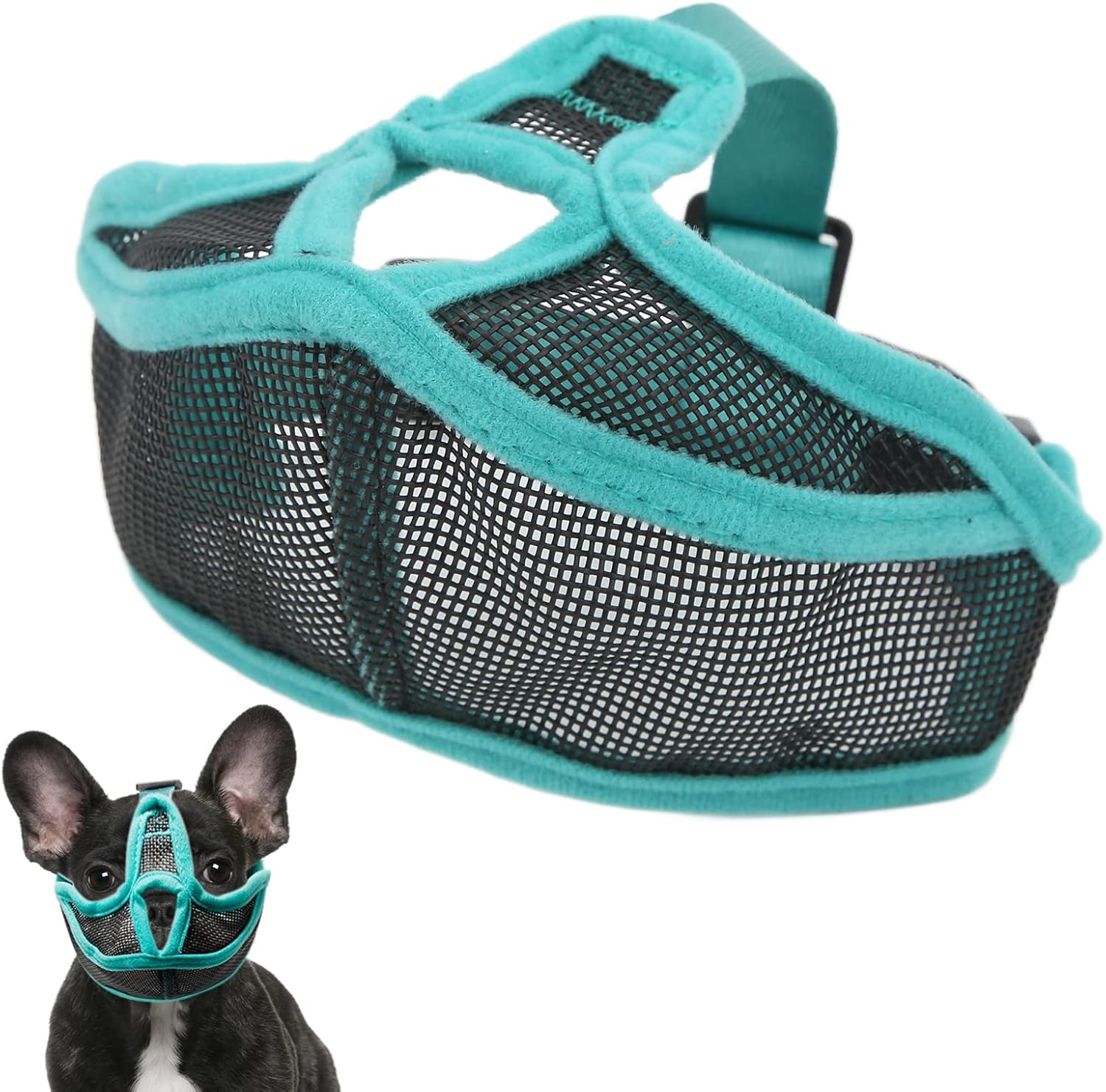 Short Snout Dog Muzzle, French Bulldog Adjustable Straps Full Breathable Mouth Mesh Smoother Soft Edge anti Biting Chewing Barking Training Grooming Mask Flat Faced Tongue Out Design Pet Supplies(L)