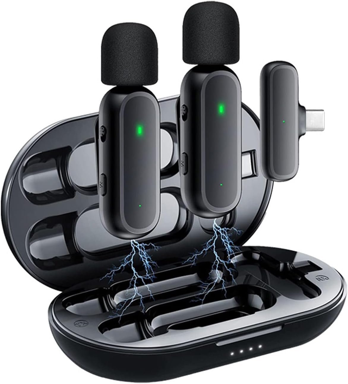 Domary Wireless Clip-On Microphone Wireless Mic Receiver and Transmitter with Charging Box for Type-C Mobile Phone Rechargeable Microphone with Windscreen